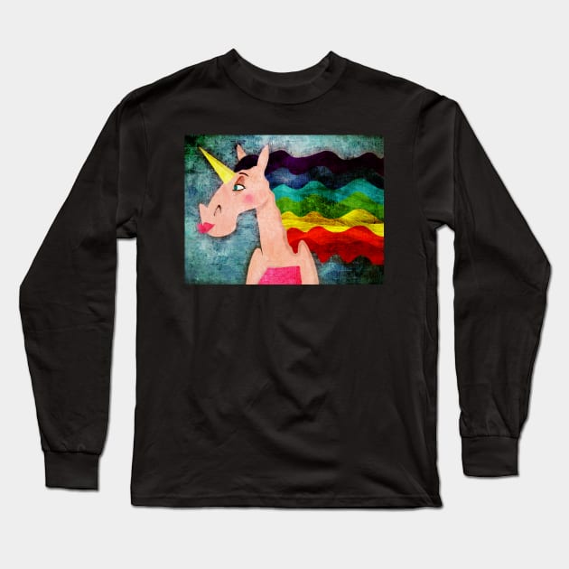 Rainbow Hair Unicorn Long Sleeve T-Shirt by Thatssounicorny